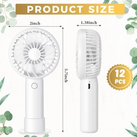 Tujoe 12 Pcs Mini Portable Fan White Handheld Fan 3 Speed Personal Fan Bulk with Base USB Rechargeable Fan Lightweight Small Pocket Desk Fan for Women Wedding Bachelorette Party Favor