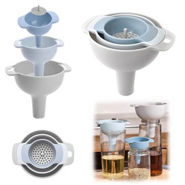 Shoyisenka 4 in 1 Kitchen Funnels with Detachable Strainer, Small/Medium/Large Funnel for Liquid, Fluid, Dry Ingredients & Powder, Leak-Proof Filling Bottles Tool