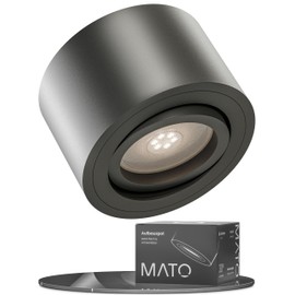 MATO 1 x LED Surface-Mounted Spotlight, Black, Extra Flat and Swivelling, Diameter 80 x 50 mm, Surface-Mounted Ceiling Spotlights, Including 5 W LED Module 230 V - 3000 K Warm White, Ceiling
