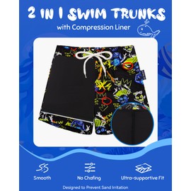 EZ Moms Boys Swim Trunks with Compression Liner Stretch Toddler Swim Shorts Quick Dry Anti-Chafe Swimming Trunks for Boys Board Shorts 4T Baby Bathing Suit with Boxer Brief Liner Toddler Boy Swimwear