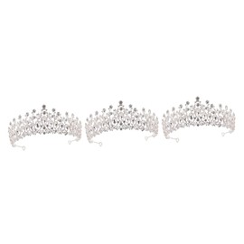 Beavorty 3pcs crystal tiara wedding headpiece for bride wedding tiara bridal headpieces for wedding bride accessories fairy fashion headbands Crown for Bride white bridesmaid rhinestones