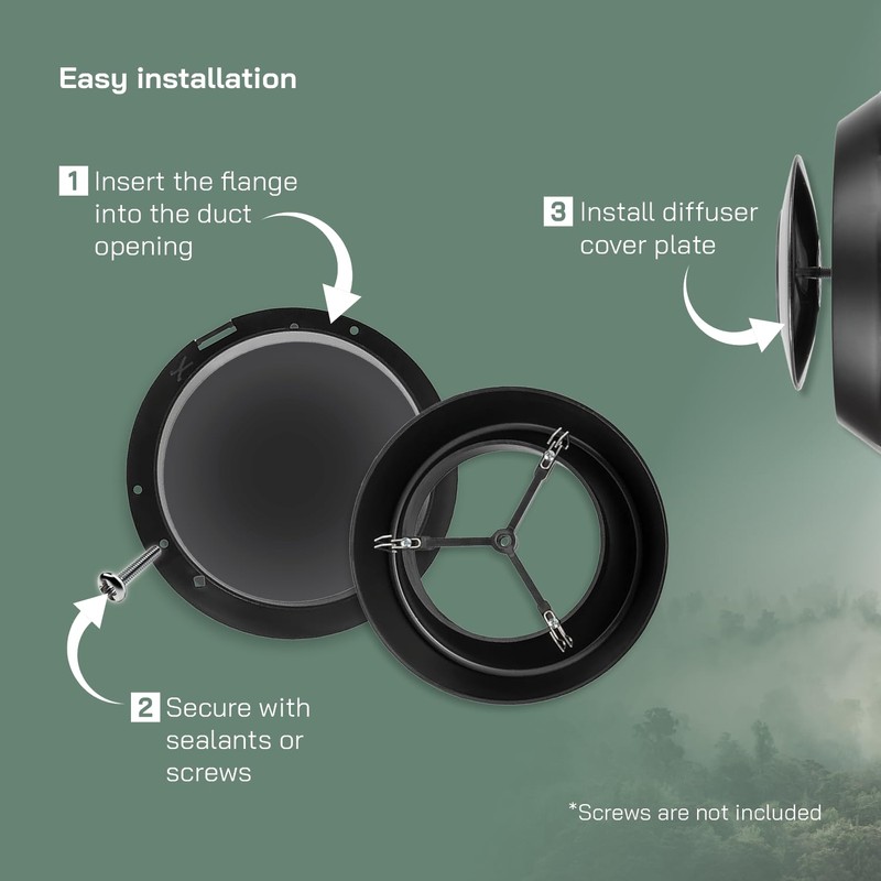 Vent Systems 5" Inch Black Plastic Universal Diffuser - Round