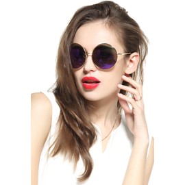GEELOOK Round Sunglasses for Women Men Classic Oversized Circle Mirrored Hippie Hipster Polarized Sunglasses Metal Frame Purple Lens