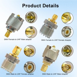SPTSSWET SMA to UHF Connectors Kit RF Coax Adapter 4 Type PL258 UHF to SMA for CB Antenna Walkie Talkie Handheld Radio