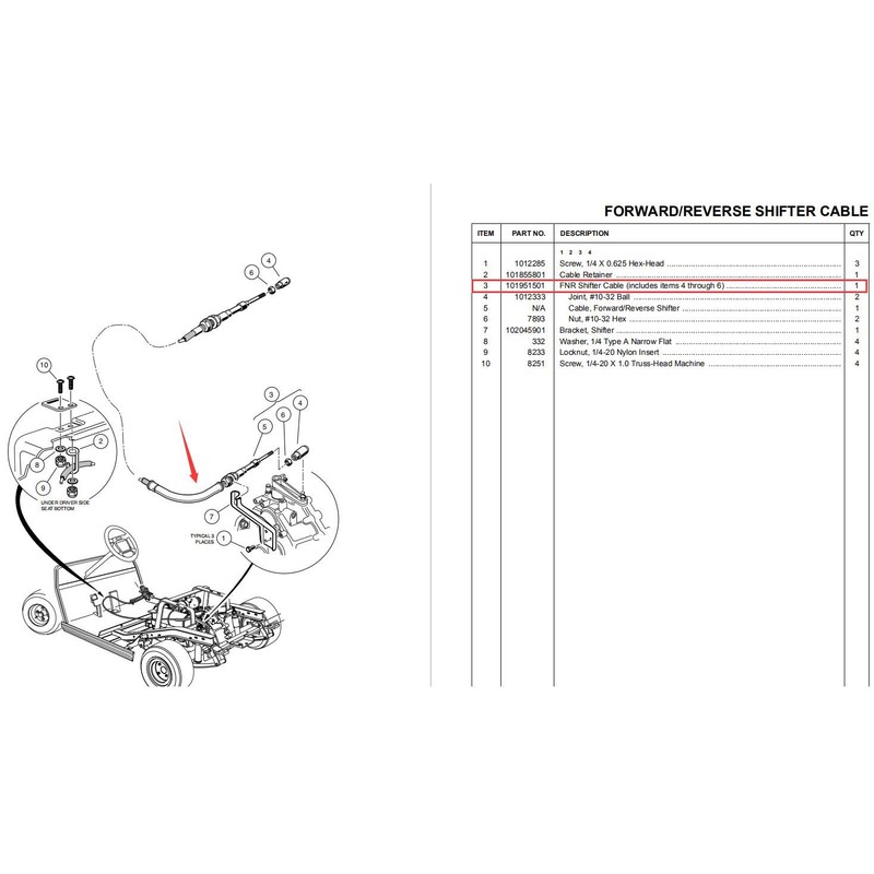 10L0L Golf Cart Forward/Reverse Transmission Shift Cable for Club Car