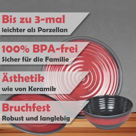 Camping Crockery Set 1 Person 3-Piece Melamine Picnic Crockery Set Camping Tableware Stone Red Design