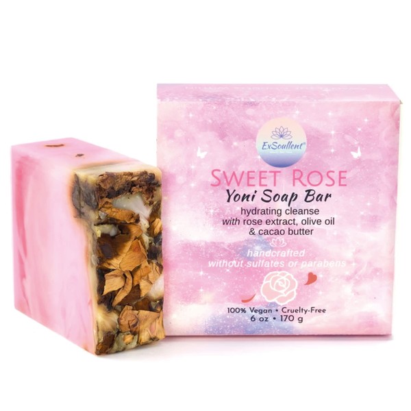ExSoullent Rose Yoni Soap Bar - 6 OZ Handmade & Natural PH Balanced Soap for Women, Hydrating Cleanse without Sulfates or Parabens (170g)