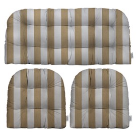 RSH DECOR: Sunbrella 3-Piece Wicker Tufted Cushion Set | Standard Size | Made with Sunbrella Performance Fabric | Outdoor Loveseat & U-Shaped Seat Cushions | Maxim Heather Beige