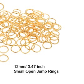 HUIHUIBAO 100 Pieces Open Jump Ring Metal Split Rings for Jewelry and Crafts Making Wind chimes Costuming Ornaments (Gold, 12mm)