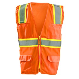 OccuNomix LUX-ATRANS-O2X High Visibility Classic Solid Two-Tone Zipper Surveyor Safety Vest, Class 2, 100% ANSI Polyester Tricot, 2X-Large, Orange