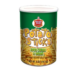 Better Made Potato Sticks 5oz Canister - Shoestring Potato Sticks - Gluten Free - Crunchy, Crispy Snack from Fresh Potatoes - Resealable Lid (Sour Cream & Onion, Single Can)