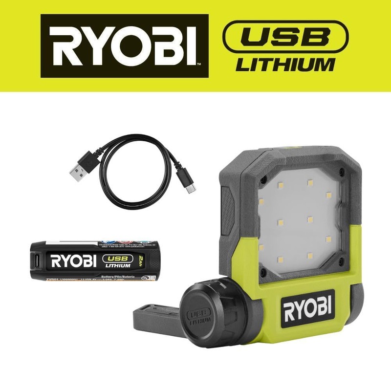 RYOBI 500 Lumens LED USB Lithium Pivoting Flip Light Kit