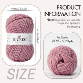 NICEEC 1 Skein Soft Wool-Acrylic Yarn for Knitting Worsted Weight Yarn Quality Yarn for DIY Craft Wool Blend Yarn for Crochet Blanket Yarn(3.53oz,153yds)-Elegance Rose