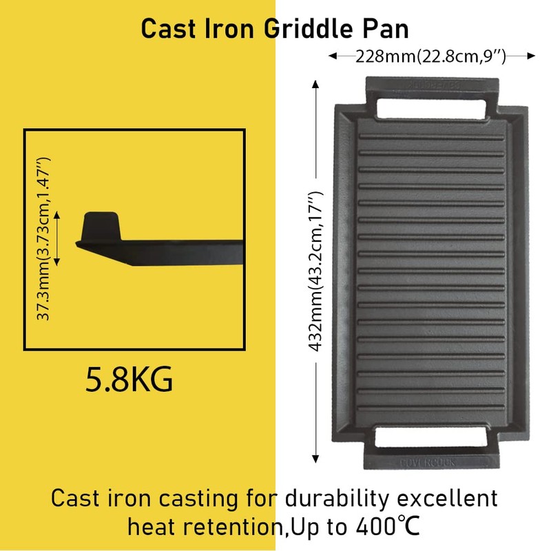 COVERCOOK Griddle Pan, Cast Iron Grill Hot Plate, Rectangular Grill,