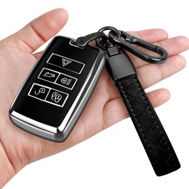 Sindeda Land Rover Key Fob Cover with Keychain - Soft Full Protection Key Shell Case Compatible with 2018-2023 Range Rover Evoque, Vogue, Discovery 5, Sport, Jaguar E-PACE (Silver)