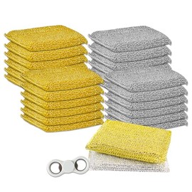 Gold and Silver Kitchen Sponge Scrubber Set - 24 Pack Heavy Duty Non-Scratch Metallic Scrubbers for Sink, Pot, Dish Washing Bundle | All-Purpose Sponges Kitchen