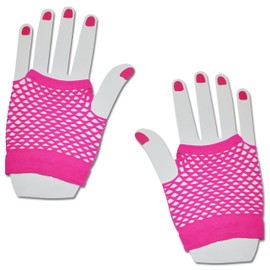 SHORT FISHNET HAND GLOVES PARTY FANCY DRESS TUTU (Neon Pink)