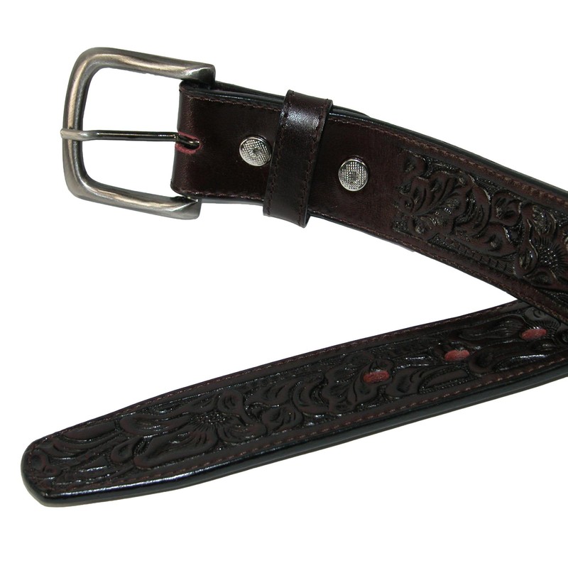 CTM Embossed Leather Money Belt with Removable Buckle, 36, Brown