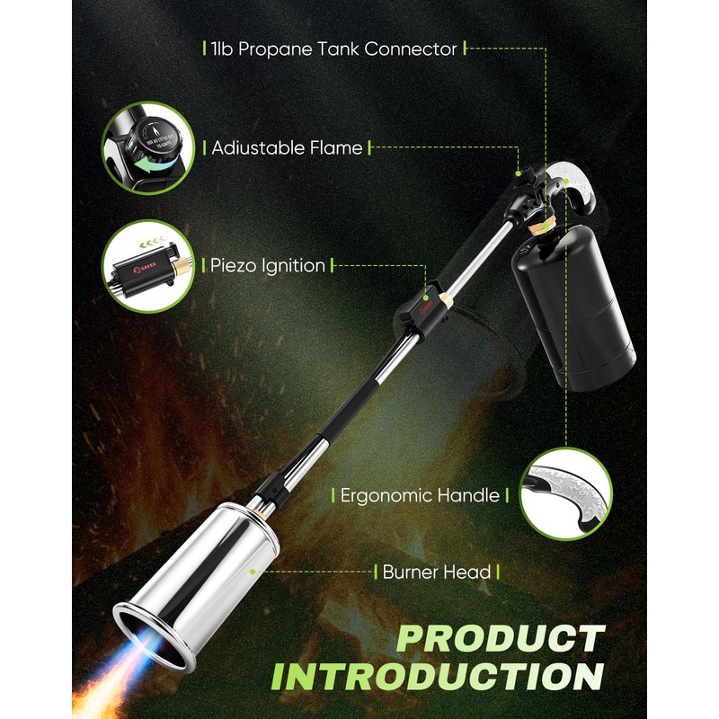 Saker Propane Weed Torch, 45,000 BTU, 30" Handle, Heavy Duty