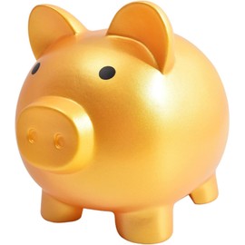 Cute Piggy Bank Plastic Pig Money Bank Adults Piggy Bank Pig Money Box Coin Bank Plastic Saving Coin Box for Boys Girls Kids (Golden)
