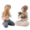2pcs Man&Woman Hugging Pets Shape Resin Figurine Decoration Statue Model