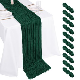 10 Pack Emerald Green Cheesecloth Table Runner 17x108 Inch Boho Gauze Cheese Cloth Table Runners for Wedding Party Baby Shower Birthday Home Decor