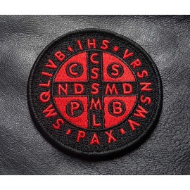 SAINT BENEDICT CROSS CRUSADER CATHOLIC RED/BLK HOOK PATCH