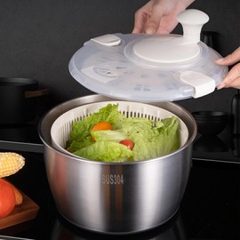 AIXXCUVQ Large Stainless Steel Bowl Salad Wash and Dry Vegetables Easily Stainless Steel Salad Spinners Lettuce Spinners, Plastic