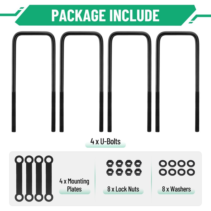 Racewill 12 inch Square Bend U-Bolt Kits, Heavy Duty Steel