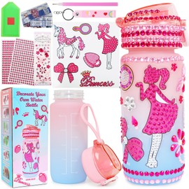 MASTRON Decorate Your Own Water Bottle Kits for Girls Age 4-12, Hot Pink Girl Unicorn Gem Diamond Stickers, Fun DIY Crafts Gifts for 4-6-8-10 Year Old Kids Birthday, School, Christmas (20 oz 600ml)