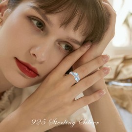 Twoowl Adjustable Moonstone Ring 925 Sterling Silver Leaf Ring Marquise Shape Zircon CZ Engagement Ring Double Moonstone Wedding Jewellery Gifts for Women Girls