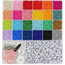 HardyGuo 24 Colors Glass Seed Beads Kit, with Letter Beads Kit for Girls,Women and Adults,Bracelets, Necklaces,Earring,Jewelry Making Supplies (Rice Pearls)