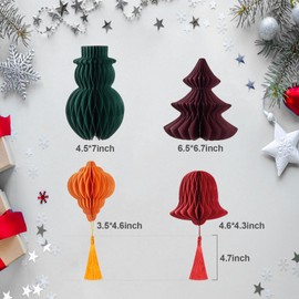 SUNBEAUTY Pack of 8 Table Decoration Christmas Green Paper Christmas Tree Decoration Red Paper Christmas Bells with Tassels Christmas Decoration Indoor Reusable Christmas Decoration