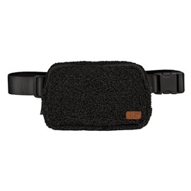Funky Junque Sherpa Belt Bag for Women Crossbody Sling Bag Fanny Pack with Adjustable Nylon Straps and Multiple Zipper Pockets - Sherpa - Black