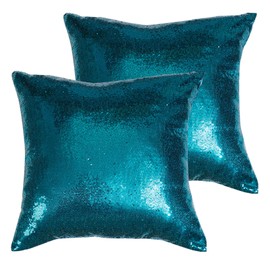 Poise3EHome 18x18inches Teal Throw Pillow Covers Sequin Decorative Pillow Cases for Couch, Bed, Living Room, Christmas (Teal, 2PCS)