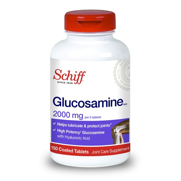 Schiff Glucosamine 2000mg (per serving) + Hyaluronic Acid Tablets (150 count in a bottle), Joint Care Supplement That Helps Support Joint Mobility & Flexibility, Supports The Structure Of Cartilage