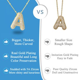evoklo Gold Bubble Letter Necklace, Iced Out Balloons Initial Necklaces for Women Fashion Statement Jewelry Teen Gifts - J Necklace