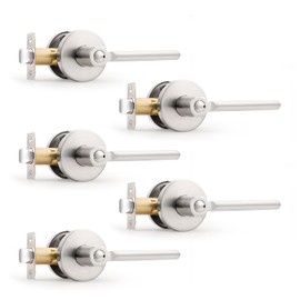 Probrico Privacy Door Handles for Bedroom and Bathroom Brushed Nickel Interior Door Handles, Keyless Privacy Door Lever Reversible, 5 Pack