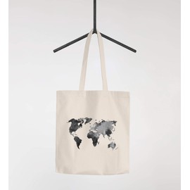Autiga® Jute Bag World Map Watercolour World Map Cotton Bag Fabric Bag Shopping Bag Natural 2 Long Handles