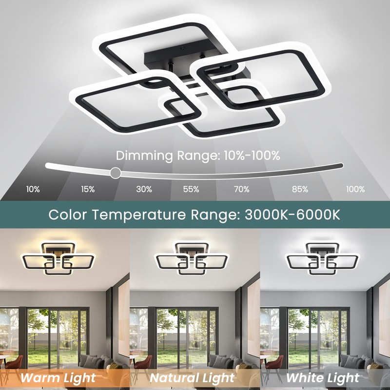 HLILCEH 23.6inch Modern LED Ceiling Light 50W Dimmable Ceiling Lamp