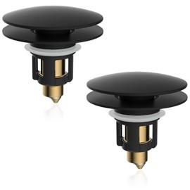 iFealClear 2 Pack Universal Bathroom Sink Stopper, Pop Up Sink Drain Strainer with Hair Catcher Basket, Fit 1.1"-2.36" US Basin, Wash Basin Drain Plug, Big Cover Cap, Brass Bounce Core, Matte Black