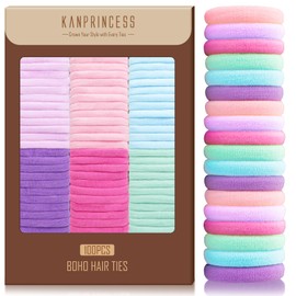Kanprincess Nylon Hair Ties - No Damage,Strong Soft Cotton Hair Bands Accessories for Thick Hair 100PCS Ponytail Holders for Women Girls