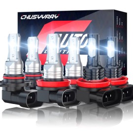 CHUSYYRAY 6 Combo 9005+H11+H11 LED Headlight Kit Fog light Bulbs High Low Beam 6K White