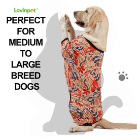 LovinPet Large Breed Pajamas - Lightweight Pullover Full Coverage Onesie, Happy Horse Coral Print, Pet Pj's/Large