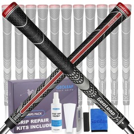 Geoleap Golf Grips Set of 13 - Grips with 15 Tapes and Grips with All Repair Kits for Choice,High Feedback Golf Club Grips. (Black-Pro Kit(13 Grips with All Repair Kits), Midsize)