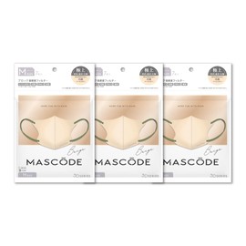 [MASCODE] 【 マスコード 公式店】マスク 不織布 バイカラーマスク 血色マスク 立体 花粉症 大きめ 小さめ 3Dマスク Mサイズ 3袋セット（1袋7枚入） (ベージュ（カーキ紐）)