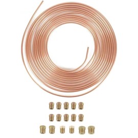 3/16"(4.76mm) x 25ft(7.62m) Brake Pipe Copper Coated Steel Tubing with 16 Nuts Fittings, Automotive Replacement Brake Lines Kit, Car Replacement Brake Hose Line Kit, Car Inner Steel Brake Oil Pipe
