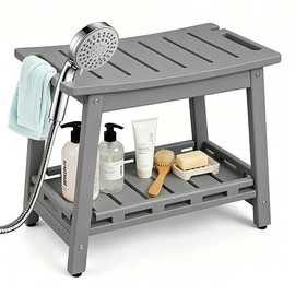 Large HDPE Shower Bench Seat for Shaving Legs, Waterproof Shower Stool with Storage Shelf for Bathroom, Grey