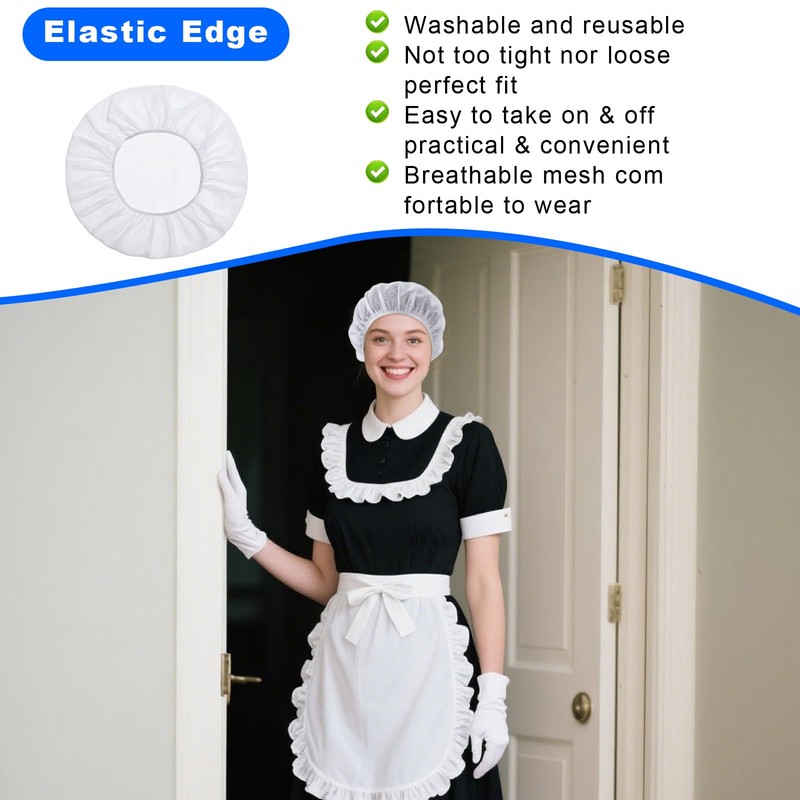 Mabor 6Pcs White Elastic Chef Hairnets for Women, Hairnets for