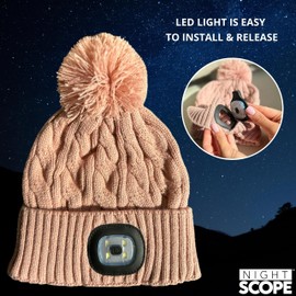 Night Scope Unisex Rechargeable LED Headlamp Nova Pom Beanie for Reliable Hands-Free Lighting - Pink